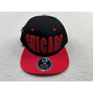 Chicago Hat Cap Snap Back Black Red Embroidered 3D Letters Top Level Mens New
